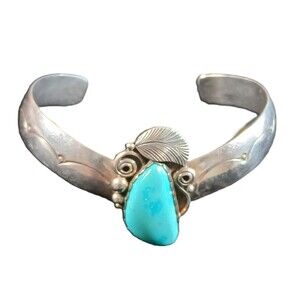 Navajo Sterling Silver Sleeping Beauty‑Style Turquoise Sweater Cuff